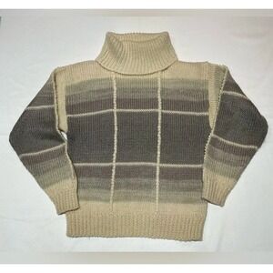 Alicia Turtleneck Sweater Womens Medium Cream Striped Vintage 90s Acrylic Chunky